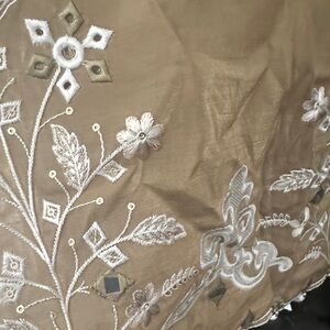 Embroidered Floral Beige Fabric